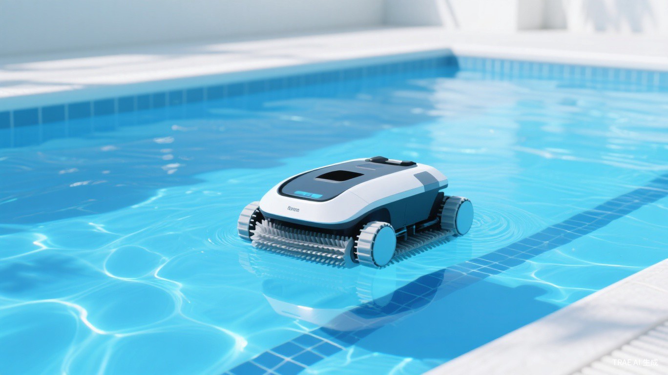 Robotic Pool Cleaner in crystal clear pool